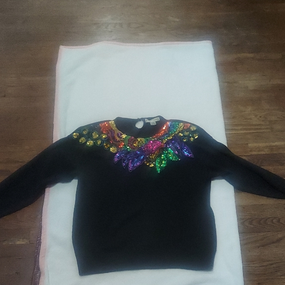 6 For $10 Black Vintage Sweater with Multicolor Sequin Embellishment - Picture 6 of 13